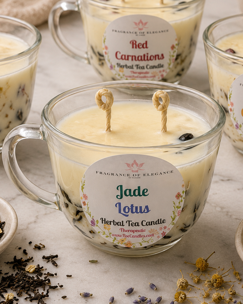 Jade Lotus candle made with essential oil 90 hour burn time 3 wick - Fragrance of Elegance