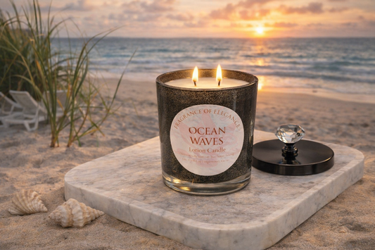 Ocean Waves Lotion Candle 15oz double wick 72 hour burn - Fragrance of Elegance