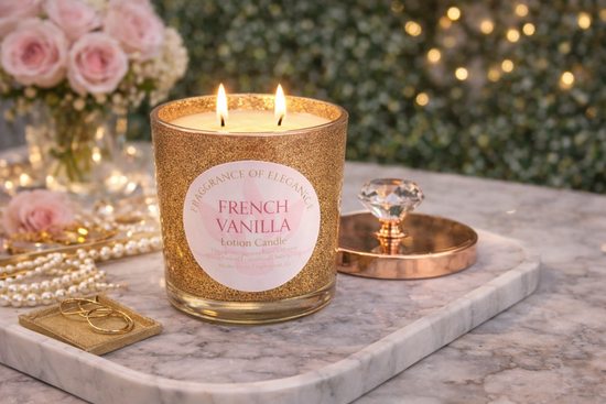 French Vanilla Lotion Candle 15oz double wick 72 hour burn - Fragrance of Elegance