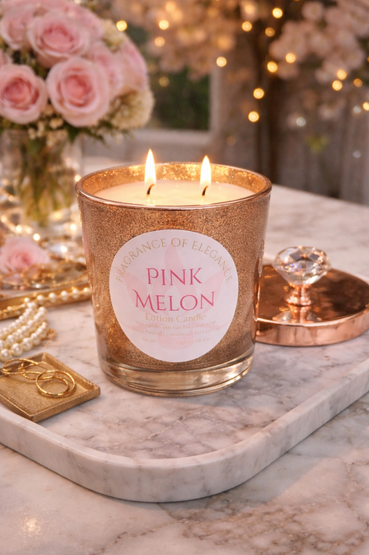 Pink Melon Lotion Candle 15oz double wick 72 hour burn - Fragrance of Elegance