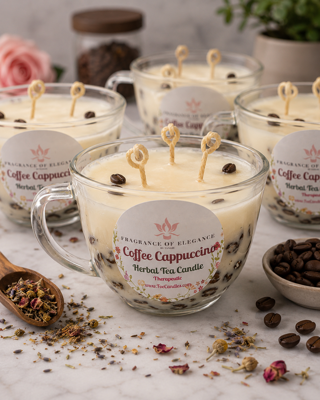 Coffee Cappuccino candle made with essential oil 90 hour burn time 3 wick - Fragrance of Elegance