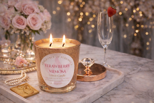 Strawberry Mimosa Lotion Candle 15oz double wick 72 hour burn - Fragrance of Elegance