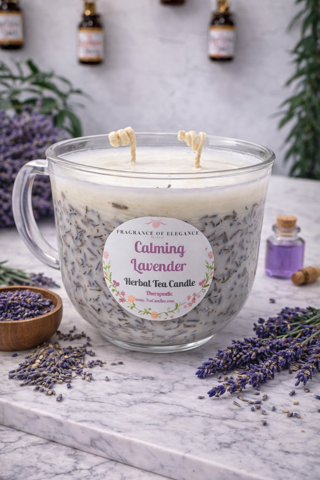 lavender herbal tea candle made with essential oil 90 hour burn time 3 wick (Copy) - Fragrance of Elegance