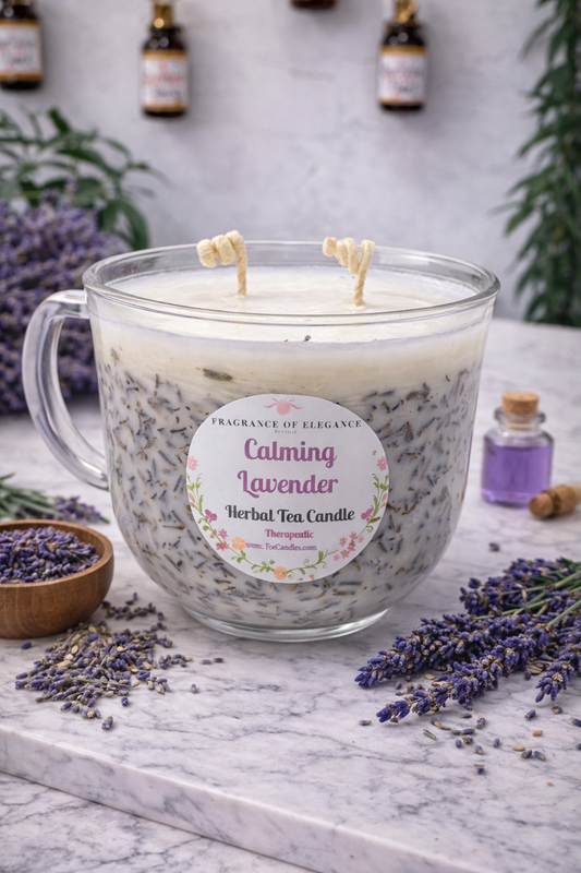 lavender herbal tea candle made with essential oil 90 hour burn time 3 wick (Copy) - Fragrance of Elegance
