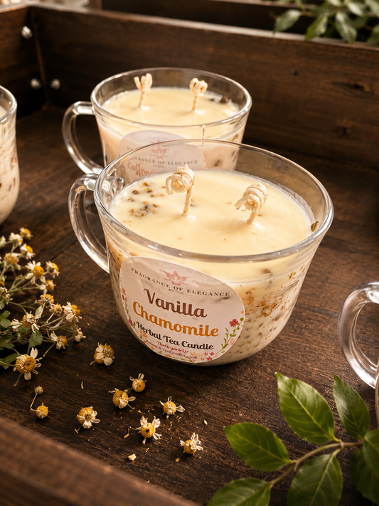 Vanilla Chamomille candle made with essential oil 90 hour burn time 3 wick - Fragrance of Elegance