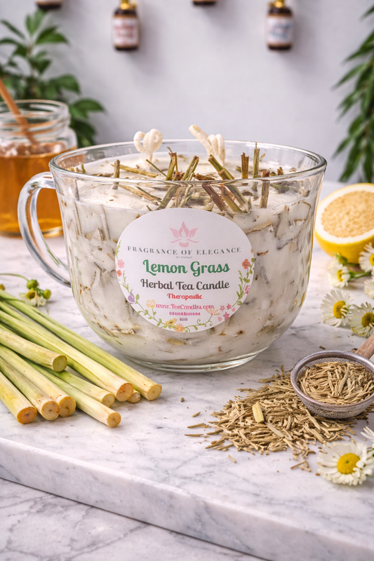 Lemongrass herbal candle made with essential oil 90 hour burn time 3 wick - Fragrance of Elegance