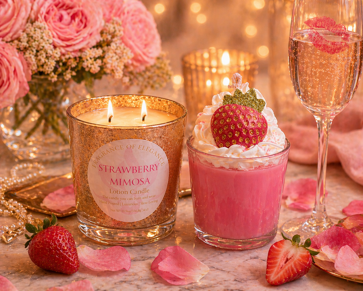 Strawberry Mimosa candle Gift Set - Fragrance of Elegance